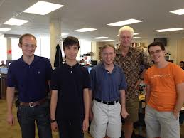 Danny meets the Udacity team (from left: David Stavens, Danny, Dave Evans, Peter Norvig & Andy Brown)