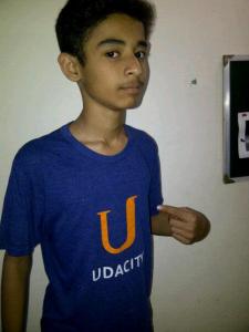Muhammad rocking a Udacity shirt!
