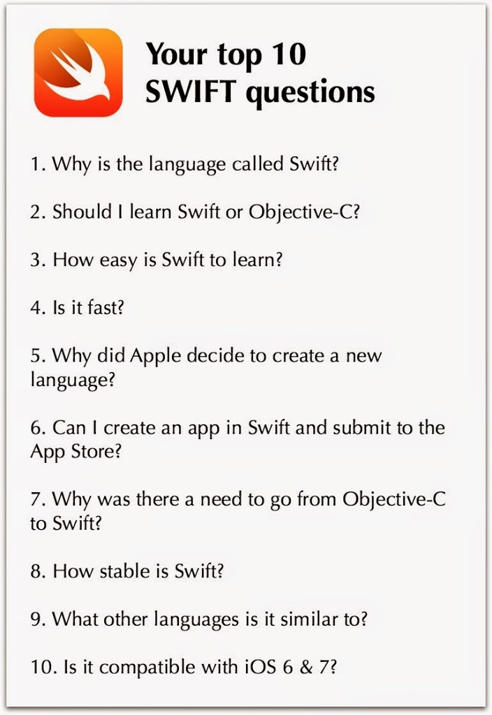 Top 10 Swift Questions Answered.  via Udacity