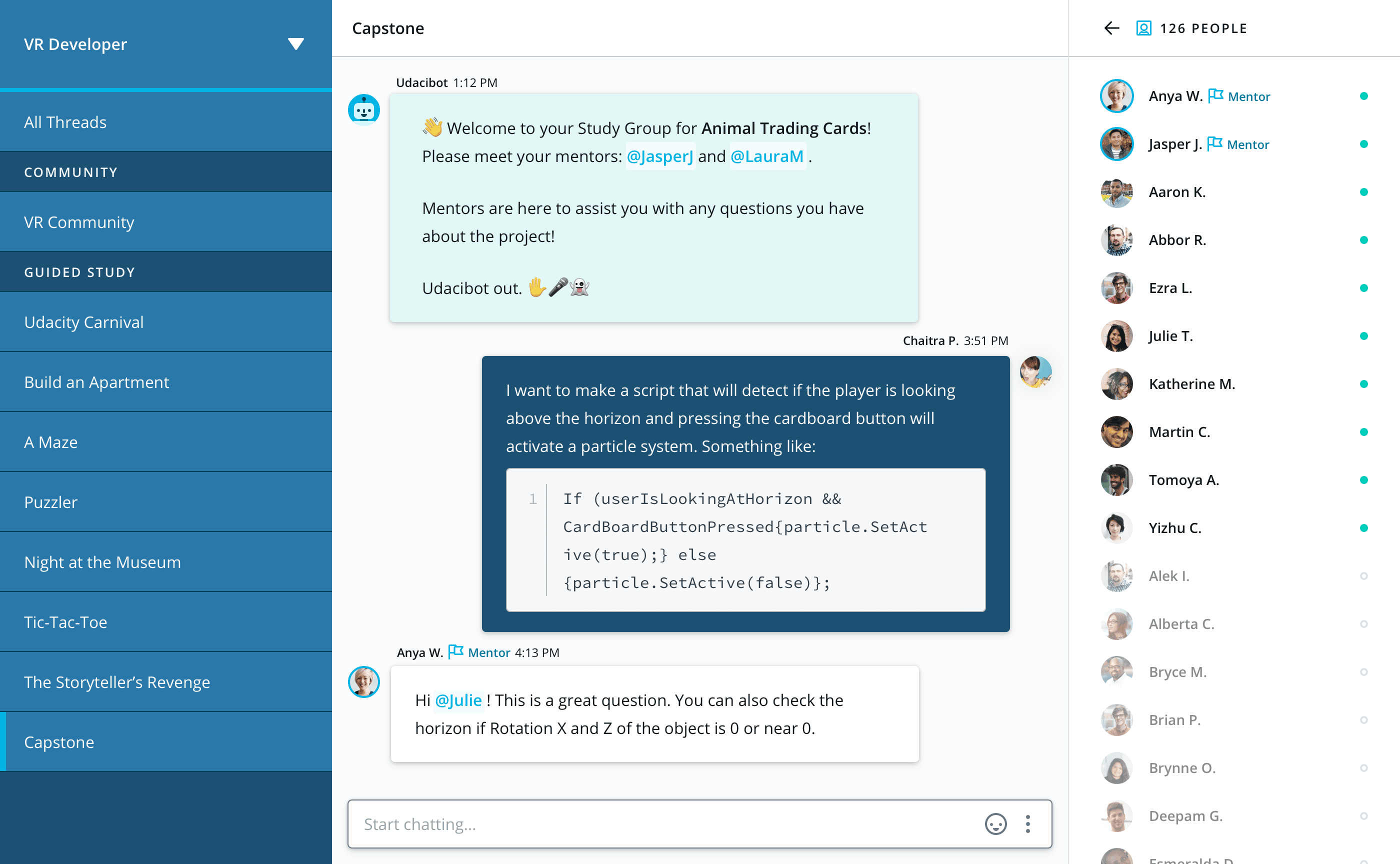 Udacity - Student Hub - Project chat - 2